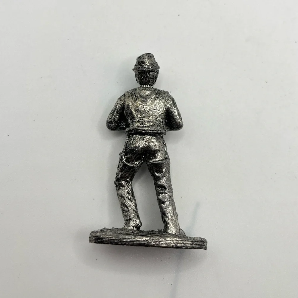 Vintage Miniature Pewter Fly Fisherman with Fishing Pole Figurine Charm